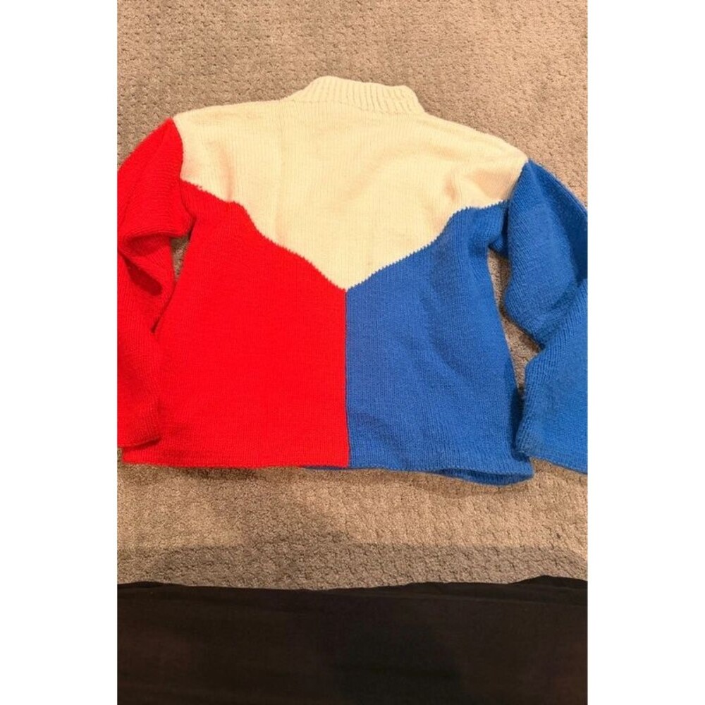 Vintage Geometric V-Neck Colorblock Knit Sweater